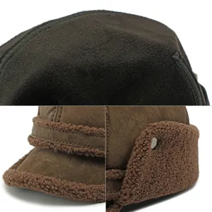 Dicke warme Herren Wintermütze, gefüttert mit Fleece, flacher Schirm und Ohrenklappen