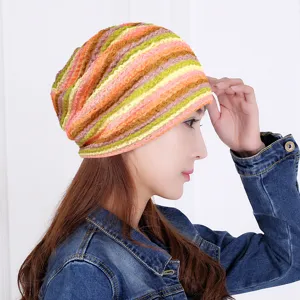 Elegante berretto sottile a righe colorate da donna, stile estivo morbido e traspirante