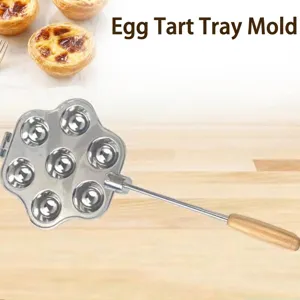 Molde de Tarta de Huevo de Flor de Aluminio Con Mango de Madera Bandeja de Horno de Siete Agujeros para Pastel Pudín Cocina DIY