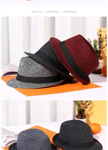 Close-up of vintage men's plaid fedora hats with stylish woven texture