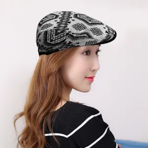 Stylish jacquard flat cap with geometric pattern for autumn and winter fashion look
