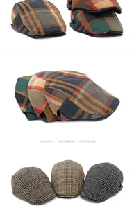 Multi-color British vintage plaid beret and flat caps collection for a classic autumn style.