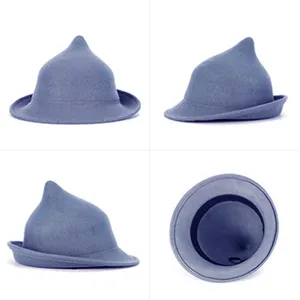 Blauer Hexenhut aus Filz mit spitzer Krone für Halloween und Bühne