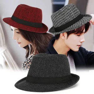 Men British Vintage Plaid Fedora Hat Retro Casual Gentleman Rolled Edge Plaid Jazz Hat For Spring Autumn Winter Sunshade Hat