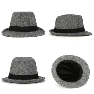 Vintage British plaid fedora hat for men with rolled brim and black band detail