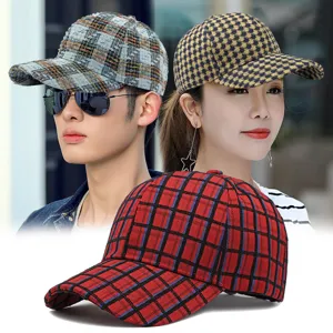 Fashion Houndstooth Plaid Baseball Cap Unisex Sun Protection Outdoor Casual Hard Top Curved Brim Adjustable Hat For Men Women