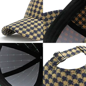Fashionable houndstooth baseball cap with adjustable metal buckle and hard top