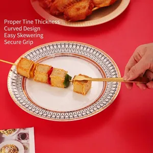 Durable 304 stainless steel barbecue meat fork with curved double prongs in gold finish