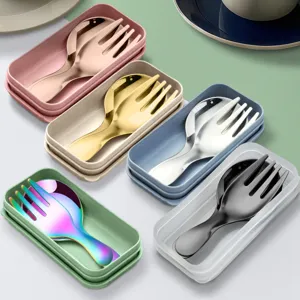 Portable stainless steel spork set for children with colorful storage cases for travel