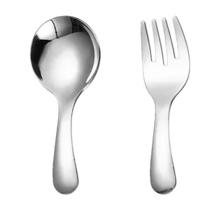 High quality stainless steel toddler spoon and fork set with ergonomic short handles