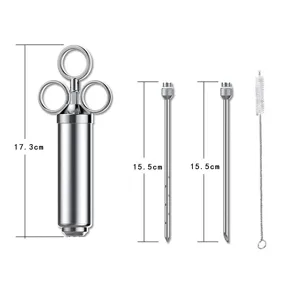 Roestvrijstalen vleesinjectorset met 17,3 cm spuit en 15,5 cm lange injectienaald