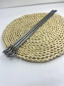 Détail de broche de barbecue en acier inoxydable avec corps plat et poignée anneau pour griller.