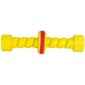 Detail view of yellow plastic hot dog spiral slicer for creative BBQ sausage cutting