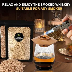 Professional cocktail smoking wood chips kit with smoke infuser and whiskey glass