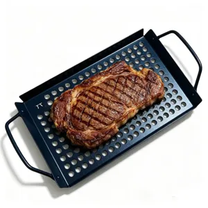 Plat à griller perforé en acier inoxydable avec poignées pour barbecue extérieur