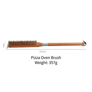 Brosse de nettoyage pour four à pizza 63,5cm avec poils en cuivre et manche en hêtre