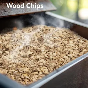 Macro view of natural wood chips for cocktail smoking with authentic smoke