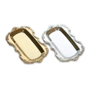 Rechteckiges Tablett-Set im europäischen Stil, Gold und Silber, für Dekoration und Aufbewahrung