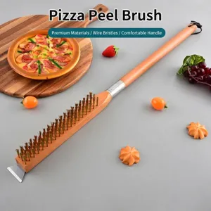 Brosse professionnelle pour four à pizza avec manche en hêtre, poils métalliques et racloir