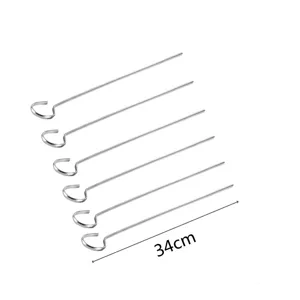 Lot de 6 broches de barbecue en acier inoxydable, 34 cm de long avec poignee anneau.