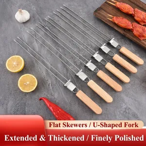 6er-Set U-förmige Grillspieße aus Edelstahl mit hitzebeständigen Holzgriffen