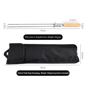 Edelstahl U-förmige Grillgabel mit Holzgriff und Aufbewahrungstasche, 43 cm lang