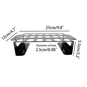 Detailed technical dimensions of the 18-hole black non-stick pepper grill rack
