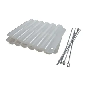Details of the white plastic BBQ meat skewer box with four stainless steel needles
