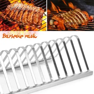 Soporte para costillas de acero inoxidable para barbacoa exterior y asado en horno