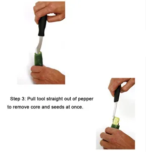 Stainless steel pepper corer tool, kitchen vegetable seed remover for green peppers.