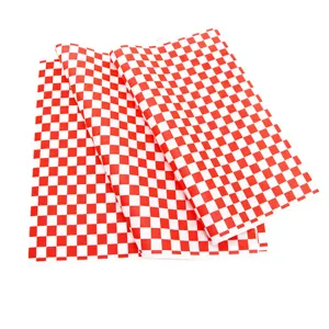 Detailed view of red and white checkered pattern on greaseproof food wrapping wax paper