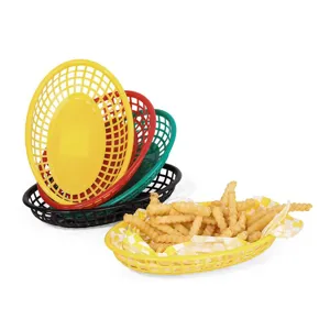 Colorful plastic fast food baskets for serving French fries or bread