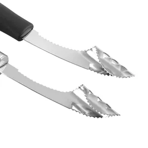 Close-up of serrated stainless steel blades of a professional pepper corer tool