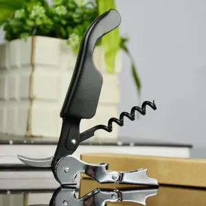 Professional black seahorse wine opener waiter's corkscrew with double-hinged lever