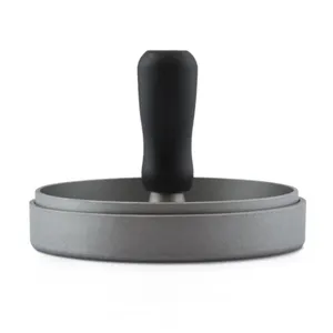 Manual stainless steel hamburger patty press with ergonomic black handle side view