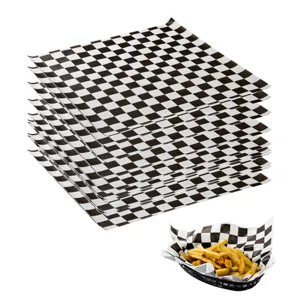 Checkered black and white greaseproof food grade wax paper for wrapping burgers and french fries