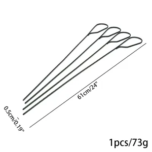 Detailed view of 61cm black non-stick BBQ skewers with size labels and weight per piece