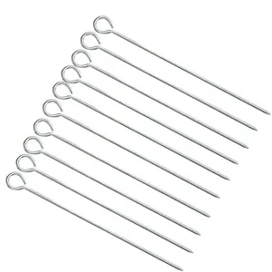 Stainless Steel BBQ Skewers Heavy Duty Reusable Grilling Needles Metal Roasting Skewers With Ring Handle For Outdoor Camping Picnic Meat Kabob