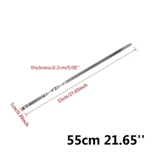 Detail eines 55 cm langen Grillspießes aus Edelstahl mit Maßangaben und Dicke