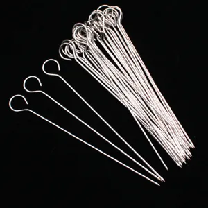 Detailed view of 30cm thickened stainless steel round BBQ skewers for outdoor grilling