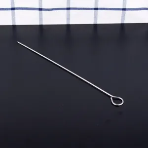 Detail view of 30cm heavy-duty stainless steel BBQ skewer needle with round loop handle