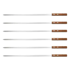 6er-Set extralange Edelstahl-Grillspieße mit 54 cm hitzebeständigen Holzgriffen für BBQ