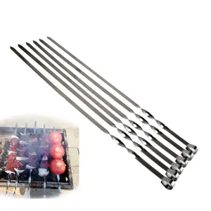 Set aus 55 cm flachen Edelstahl-Grillspießen für Lammfleisch und Outdoor-Camping-Zubehör