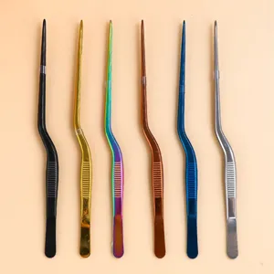 Pinzas para Alimentos de Acero Inoxidable Engrosado Pinza Curva Revestida de Titanio para Chef Cocina de Precisión