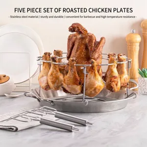 5-Piece stainless steel roasted chicken rack set for vertical oven roasting and outdoor BBQ