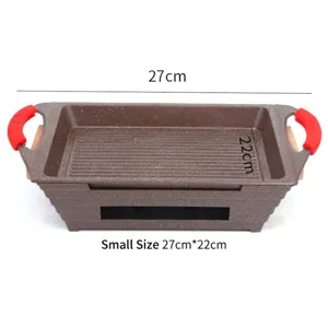 Koreaanse Maifan steen anti-aanbak grillpan, rechthoekige braadslede met handvatten, 27x22cm.