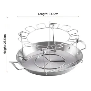 Stainless steel round chicken leg rack for BBQ and roasting with drip tray, 33.5cm