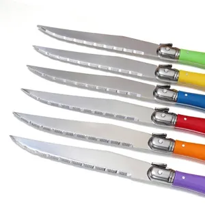 Juego de 6 cuchillos para carne de acero inoxidable de colores con hoja de sierra