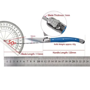 Cuchillo para carne dentado de acero inoxidable con mango azul ergonómico y medidas