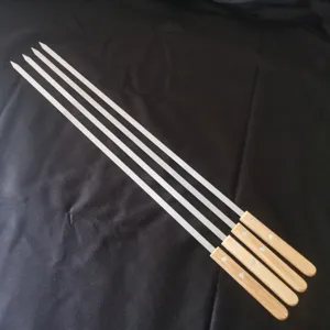 Eichenholzgriff Edelstahl Grillspieße Flache Metall Barbecue Sticks Wiederverwendbare Grillgabeln Für Outdoor Picknick Camping Party Kochwerkzeug
